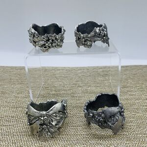 Seagull Pewter Holly Berry Ribbon napkin rings set of 4